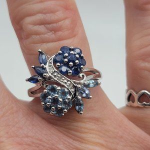 14K White Gold 1.5 cttw Kanchanaburi & Platinum Sapphires/pave diamonds